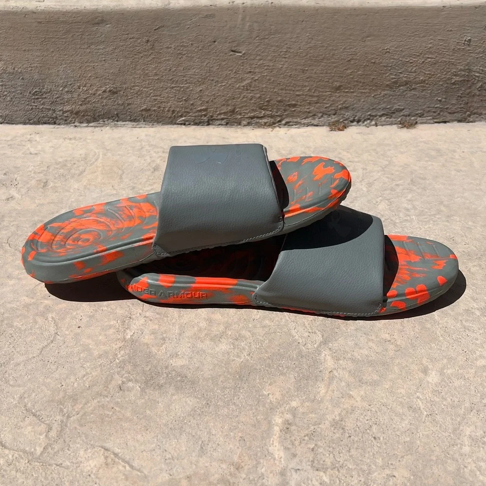 Under Armour Slides in Orange and Gray